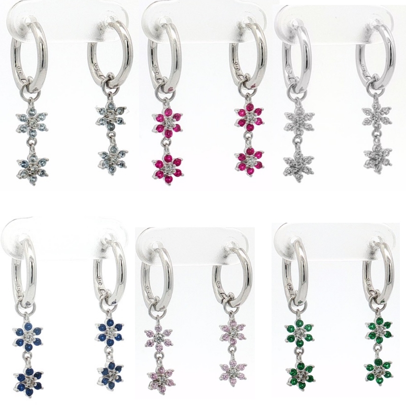 Orecchini pendenti fiori zirconati