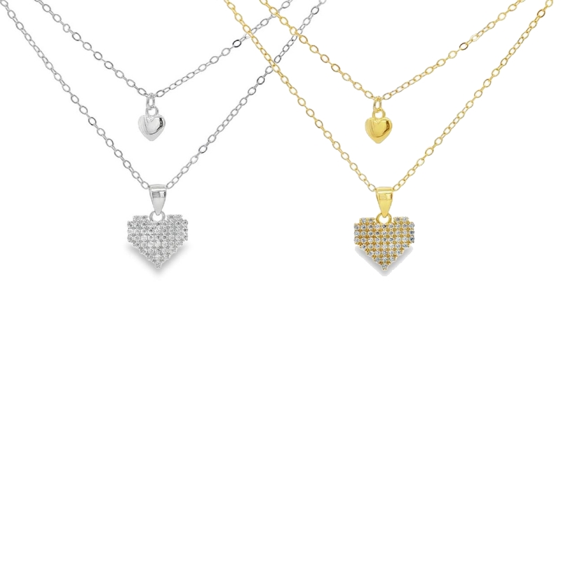 Collana doppia catena cuore zirconato