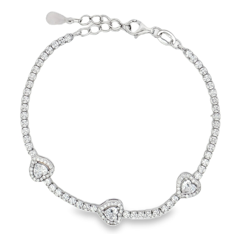 Bracciale tennis con 3 cuori