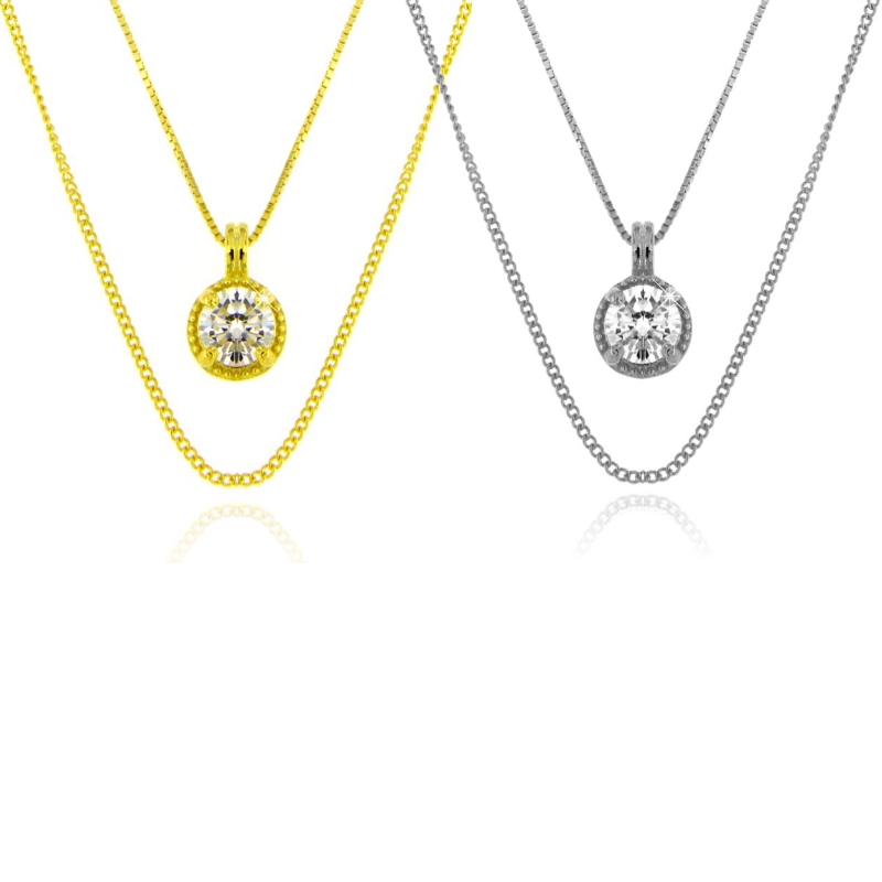 Collana doppio filo e zircone pendente