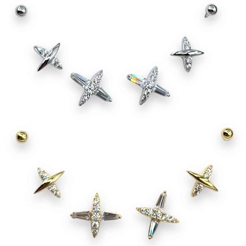 Orecchini 3 coppie fantasy con zirconi