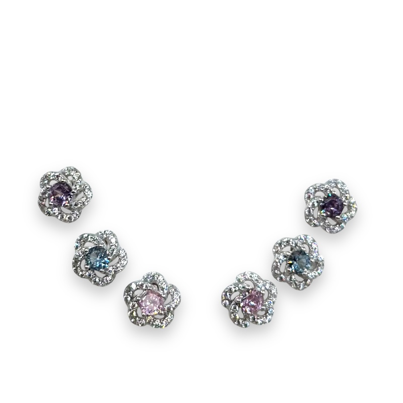 Orecchini 3 coppie fiore con zirconi