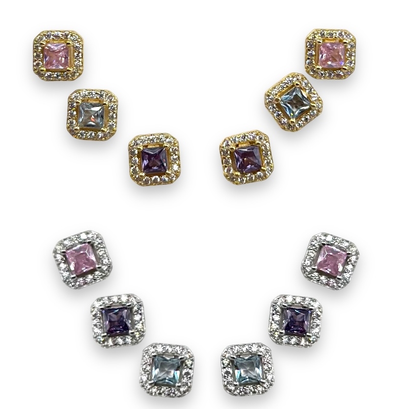 Orecchini 3 coppie di quadrati con zirconi