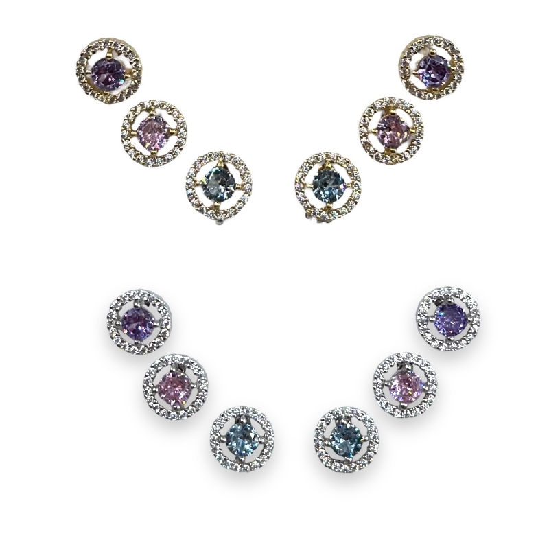 Blister di orecchini fiore tondo con zirconi