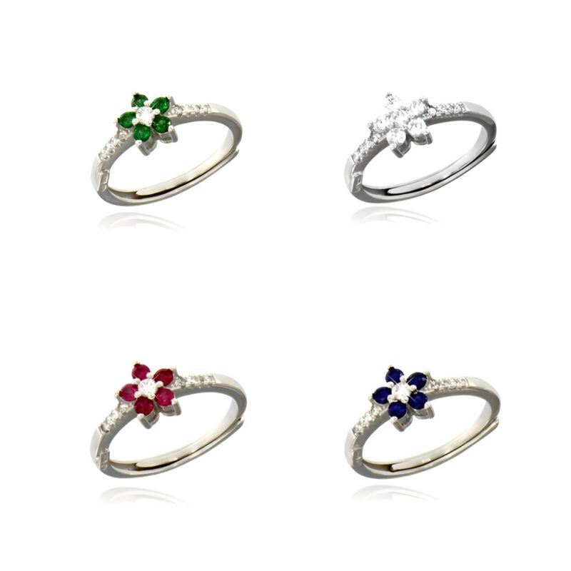 Anello con fiore e zirconi