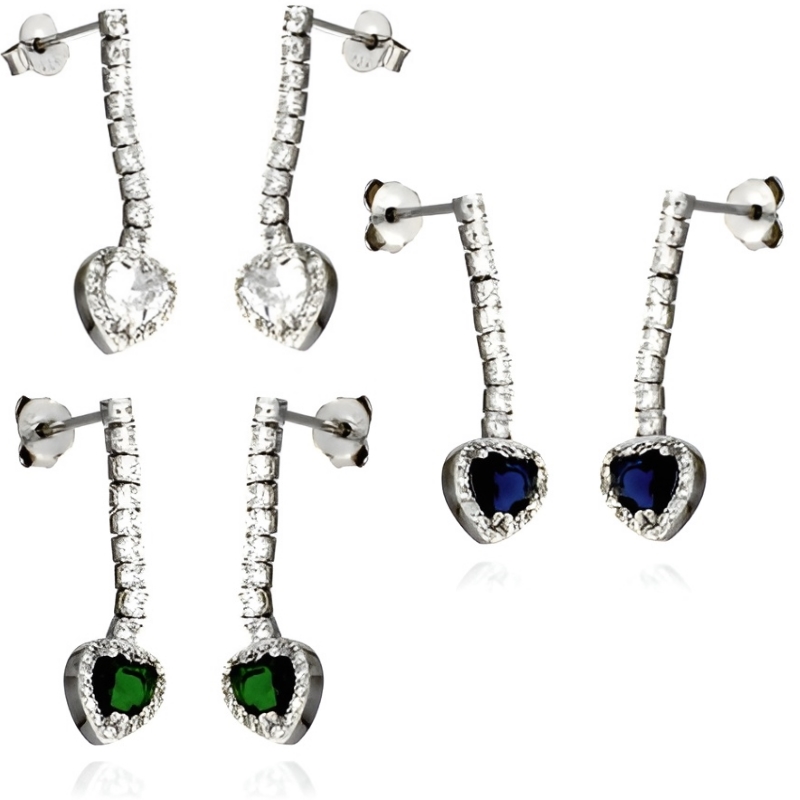 Orecchini tennis con cuore pendente zirconato
