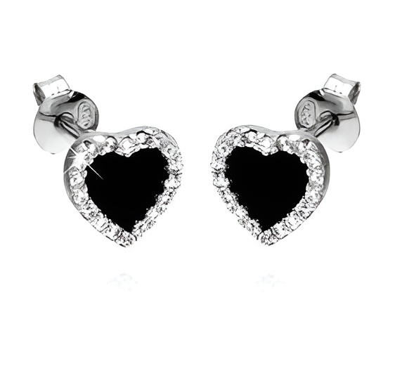 Orecchini cuore onice e zircone