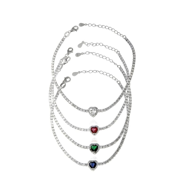Bracciale tennis con zirconi a cuore