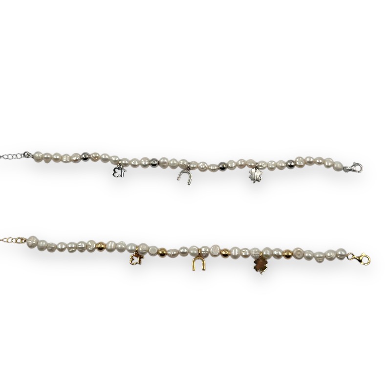Bracciale perle di fiume e simboli della fortuna