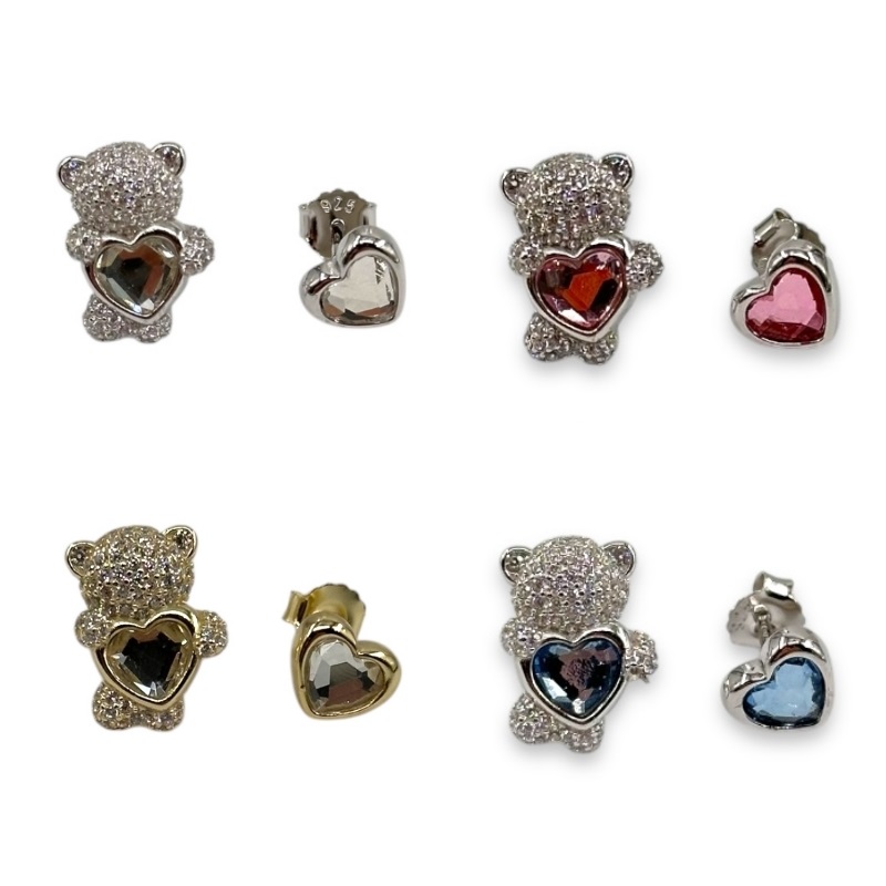 Coppia di orecchini orsetto e cuore
