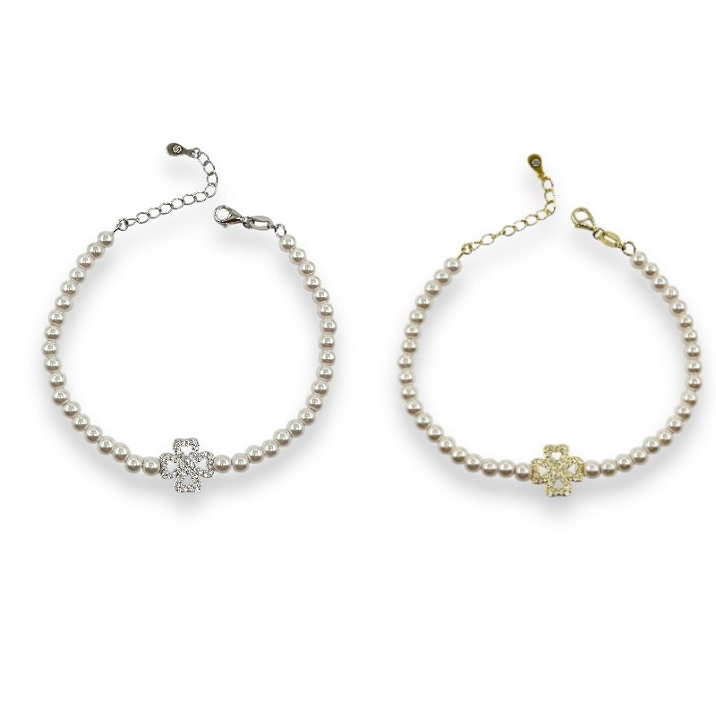 Bracciale perle e quadrifoglio