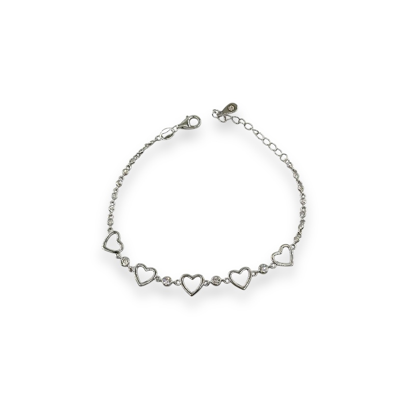 Bracciale con cuori lisci e zirconi