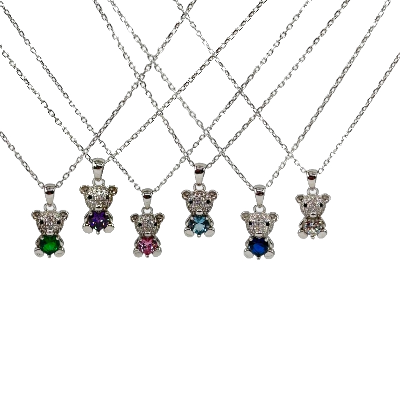 Collana con orsetto e cuore zirconato