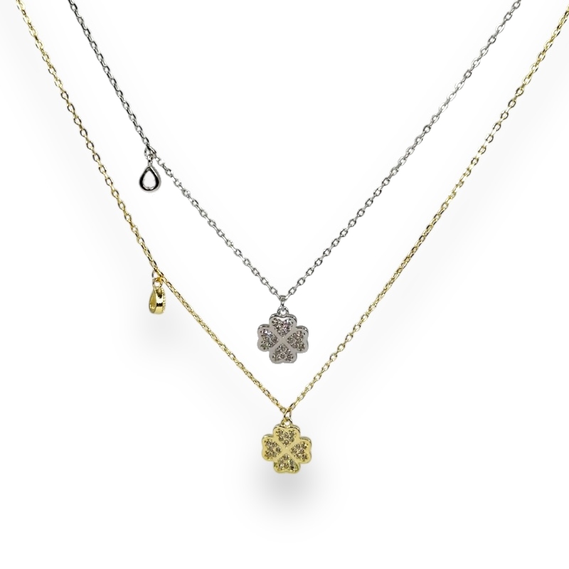 Collana quadrifoglio con goccia pendente
