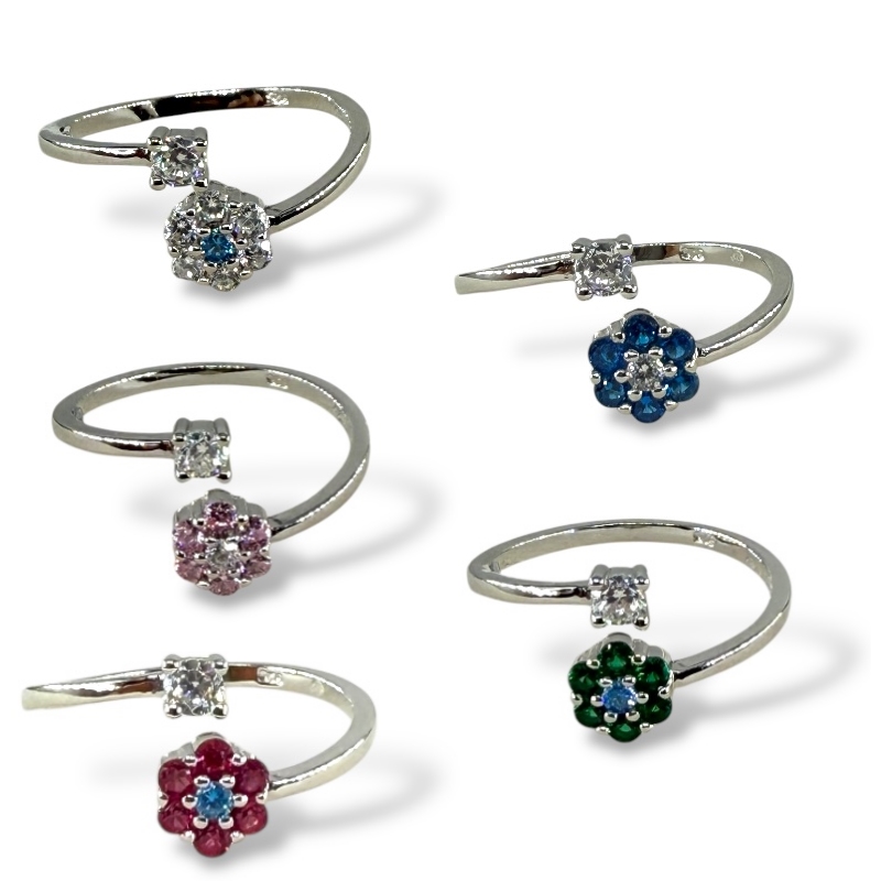Anello fiore con zirconi