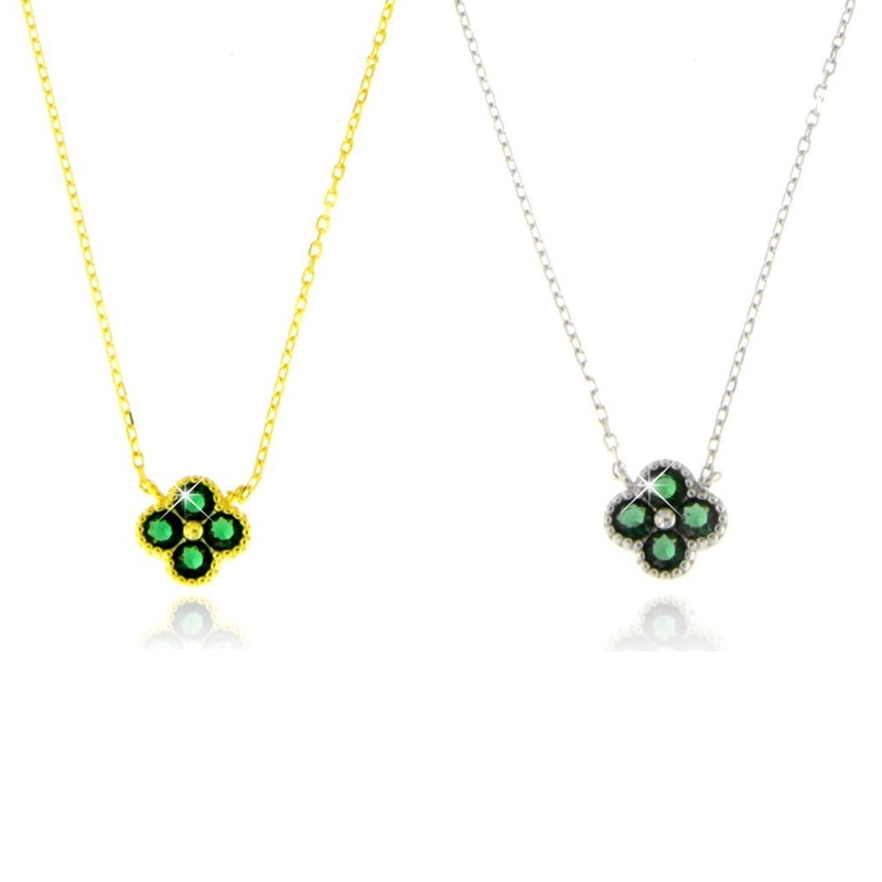 Collana quadrifoglio con zirconi verdi