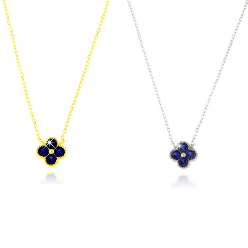 Collana quadrifoglio con zirconi blu