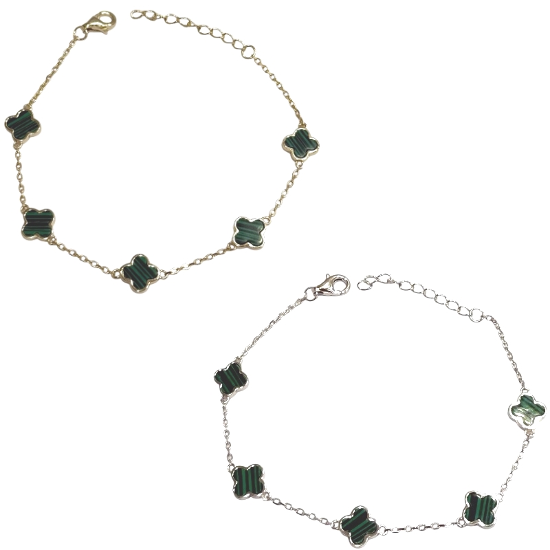 Bracciale 5 quadrifogli malachite