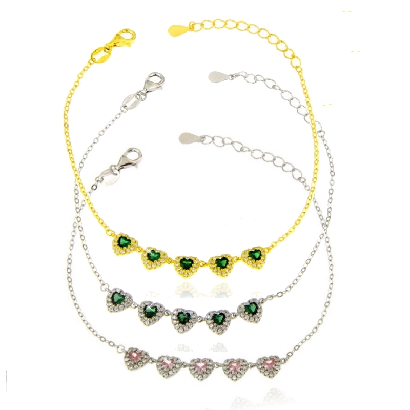 Bracciale cinque cuori zirconati