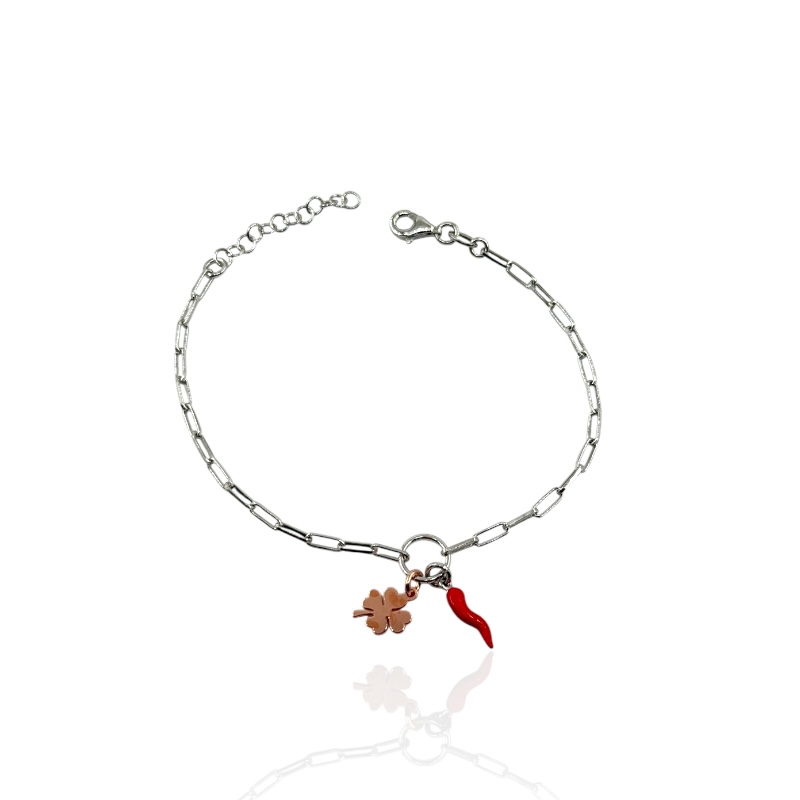 Bracciale corno rosso e quadrifoglio