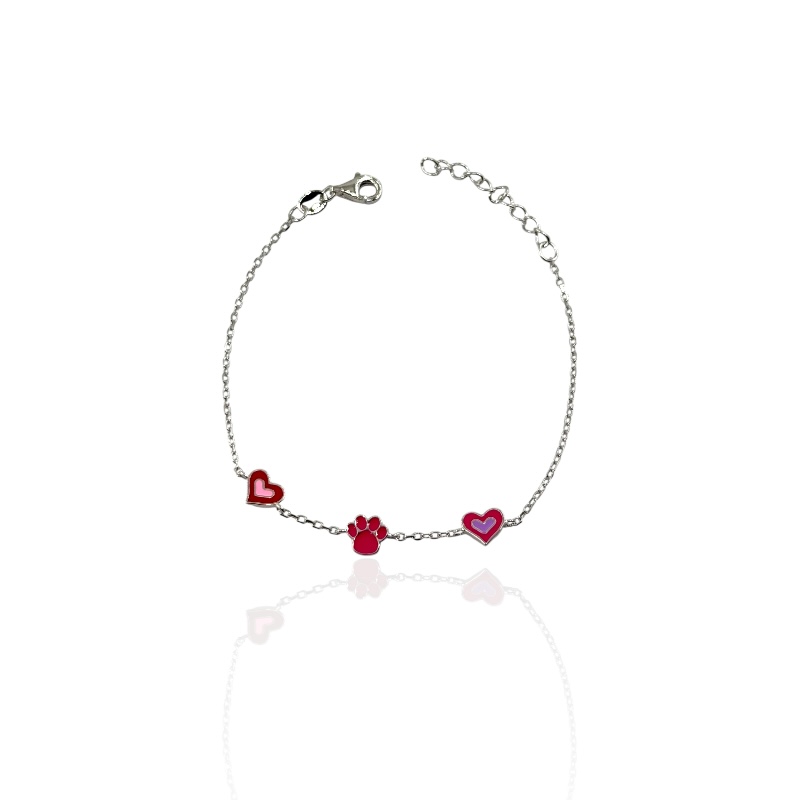 Bracciale bimba con 2 cuoricini e zampetta