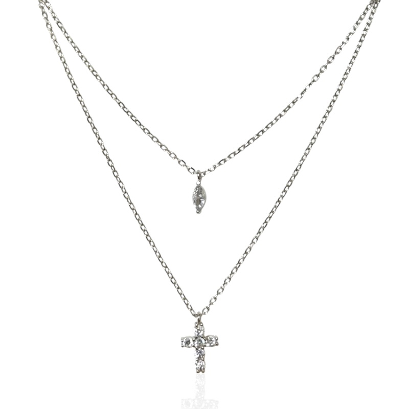 Collana croce e zircone goccia