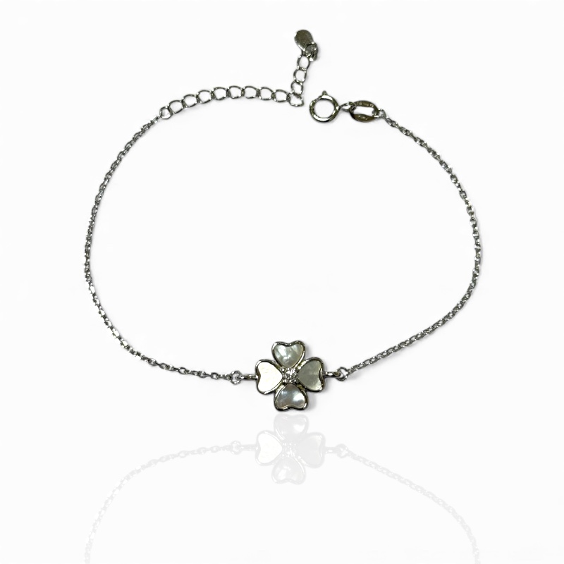 Bracciale quadrifoglio madreperla e zirocne