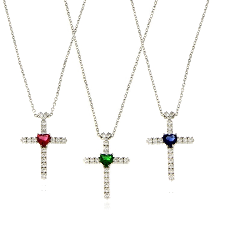 Collana croce con cuore zirconato
