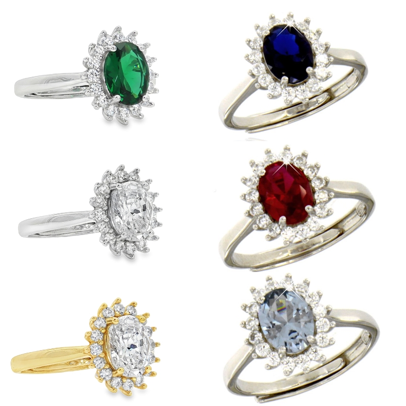 Anello zircone ovale e giro di zirconi