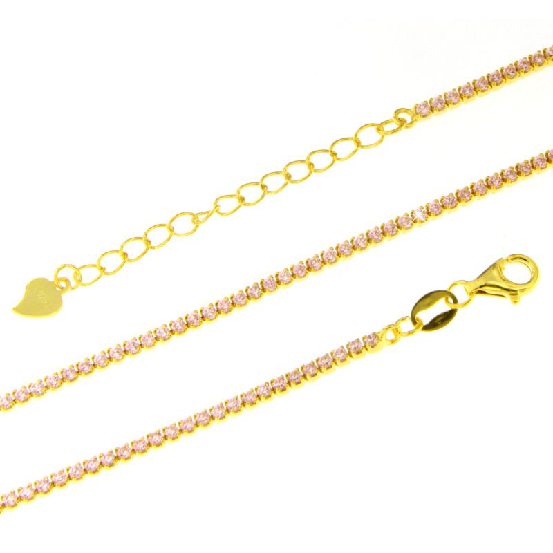 Bracciale Tennis oro zirconi rosa16+4 cm 1,5 mm