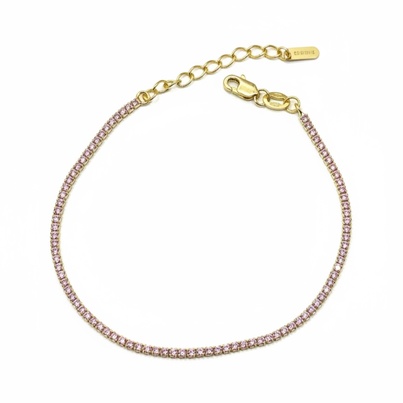 Bracciale Tennis oro zirconi rosa16+4 cm 1,5 mm