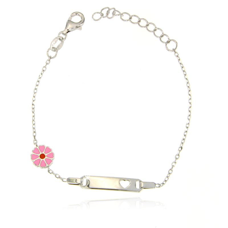 Bracciale bimba con targetta e fiore