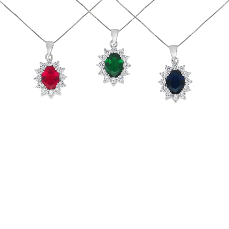 Collana con zircone ovale e giro di zirconi