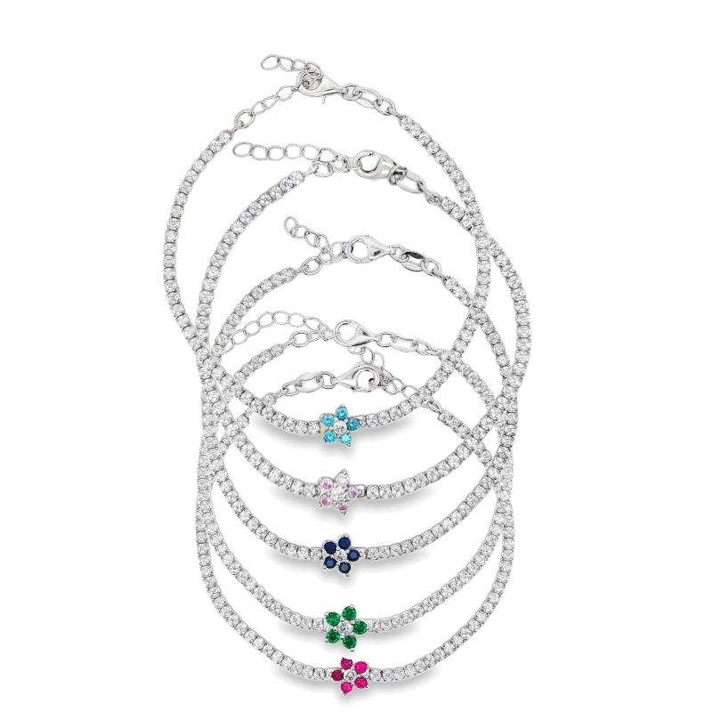 Bracciale tennis con fiore centrale zirconato