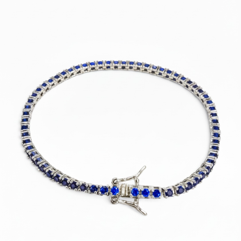 Bracciale tennis con zirconi blu da 2 mm 18 cm