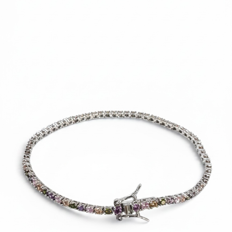 Bracciale tennis con zirconi rosa e viola da 2 mm 18 cm