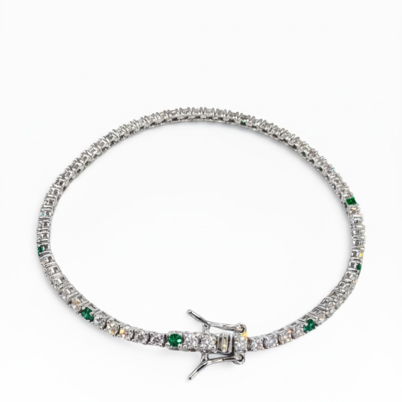 Bracciale tennis con zirconi Bianchi e verdi da 2 mm 18 cm