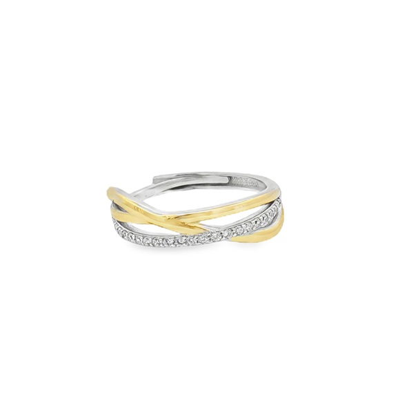 Anello bicolore con zirconi
